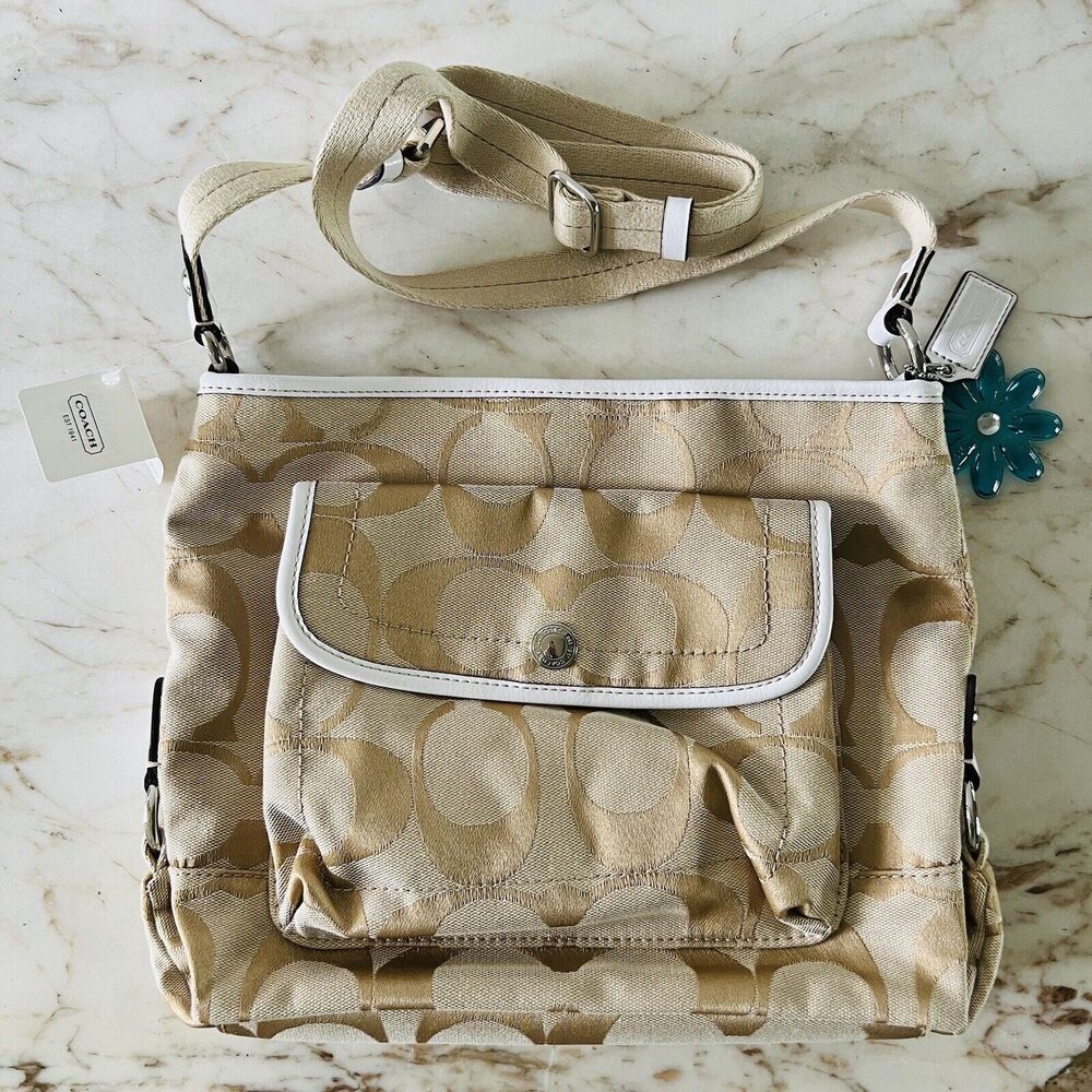COACH Daisy Light Khaki White Signature Logo File Crossbody Bag
